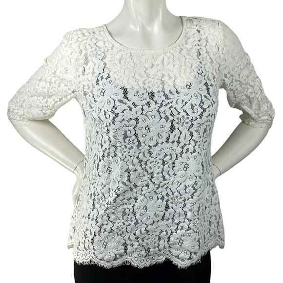 The Limited Lace 3/4 Sleeve Sheer Blouse Womens Size S Stretchy Comfort - Picture 1 of 16